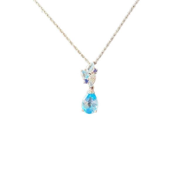 P⭐️M GENUINE SWISS BLUE AND SKY BLUE TOPAZ PENDANT NECKLACE 925 - Picture 3 of 16
